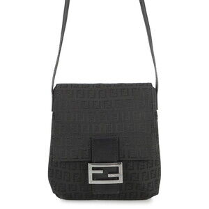 Fendi Zucchino Canvas Shoulder Bag 8BT075 FENDI Handbag Black Women's